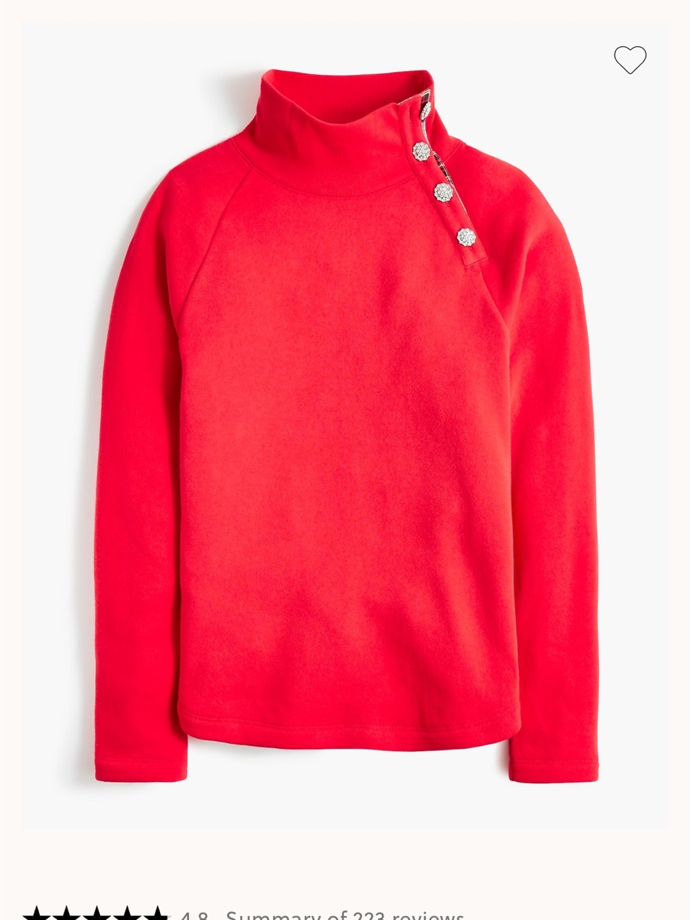 J Crew Tartan Red Rhinestone Embellished Button Funnel Neck Sweatshirt XS